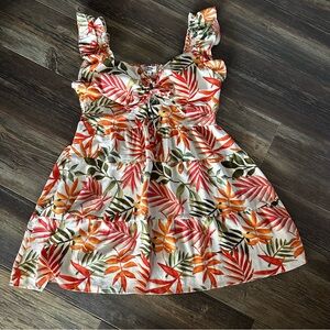 Madden NYC women's XL flutter sleeve dress floral palm leaves fall colors